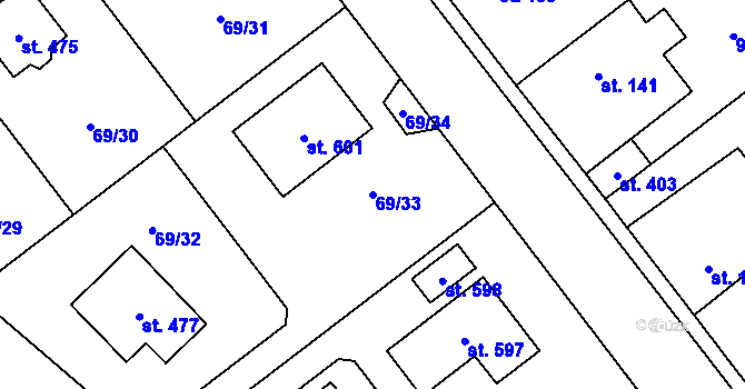 Parcela st. 69/33 v KÚ Chrustenice, Katastrální mapa