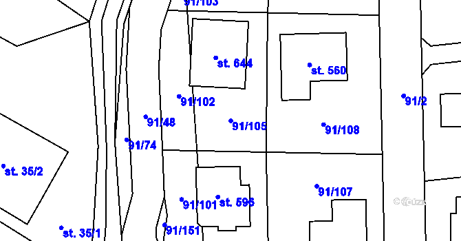 Parcela st. 91/105 v KÚ Chrustenice, Katastrální mapa