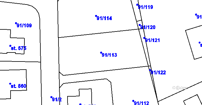 Parcela st. 91/113 v KÚ Chrustenice, Katastrální mapa