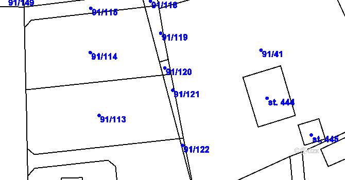 Parcela st. 91/121 v KÚ Chrustenice, Katastrální mapa