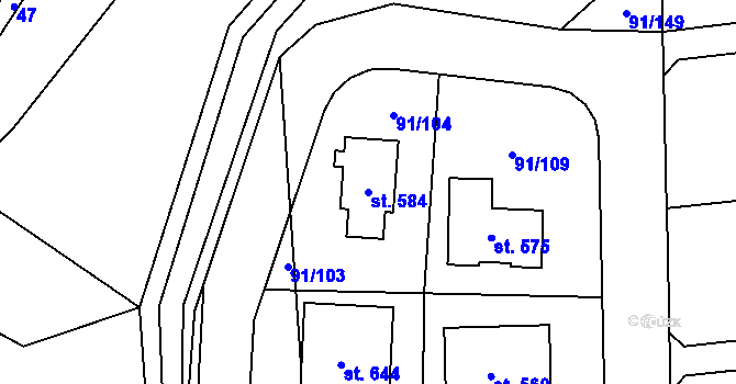 Parcela st. 584 v KÚ Chrustenice, Katastrální mapa