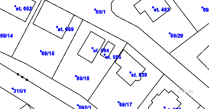 Parcela st. 595 v KÚ Chrustenice, Katastrální mapa