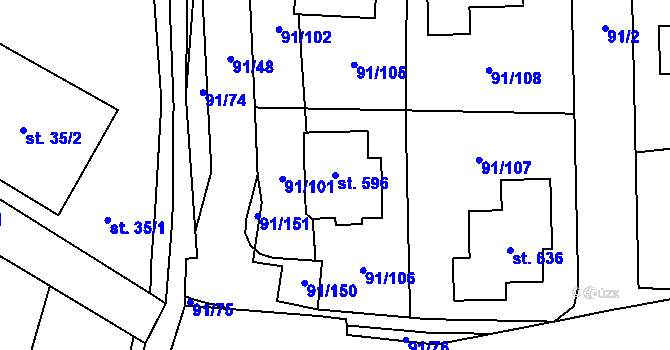 Parcela st. 596 v KÚ Chrustenice, Katastrální mapa