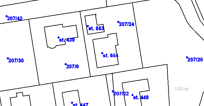 Parcela st. 654 v KÚ Chrustenice, Katastrální mapa