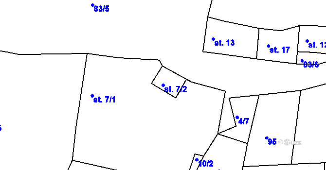 Parcela st. 7/2 v KÚ Dolní Kamenice u Velvar, Katastrální mapa