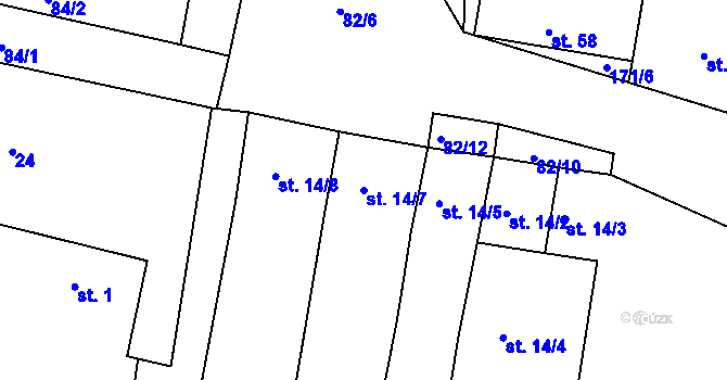 Parcela st. 14/7 v KÚ Dolní Kamenice u Velvar, Katastrální mapa
