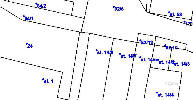 Parcela st. 14/8 v KÚ Dolní Kamenice u Velvar, Katastrální mapa