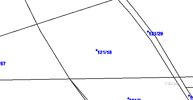 Parcela st. 121/18 v KÚ Chržín, Katastrální mapa