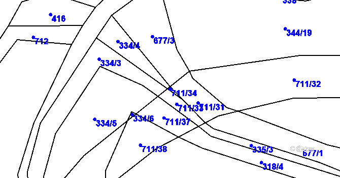 Parcela st. 711/34 v KÚ Chržín, Katastrální mapa