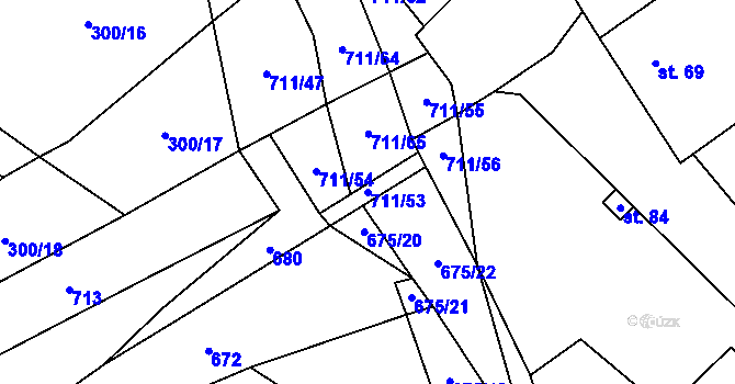 Parcela st. 711/53 v KÚ Chržín, Katastrální mapa