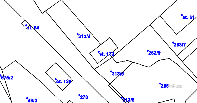 Parcela st. 133 v KÚ Chržín, Katastrální mapa