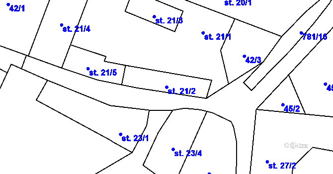 Parcela st. 21/2 v KÚ Chřešťovice, Katastrální mapa