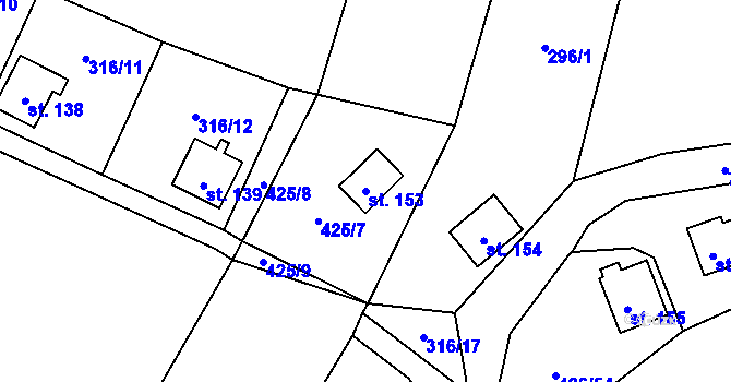 Parcela st. 153 v KÚ Chřešťovice, Katastrální mapa