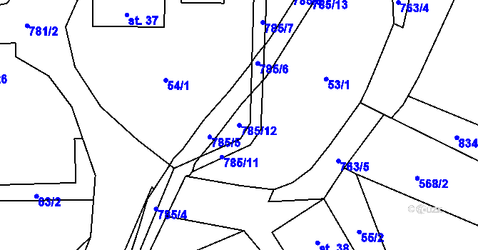 Parcela st. 785/12 v KÚ Chřešťovice, Katastrální mapa