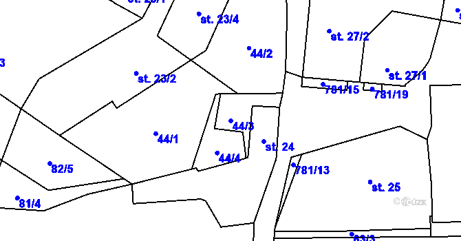 Parcela st. 44/3 v KÚ Chřešťovice, Katastrální mapa