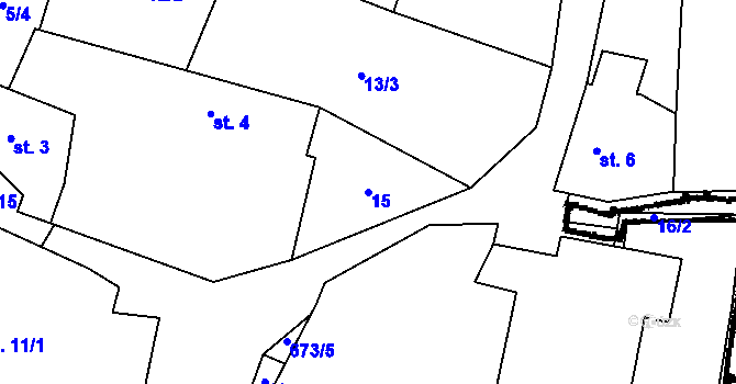 Parcela st. 15 v KÚ Jehnědno, Katastrální mapa