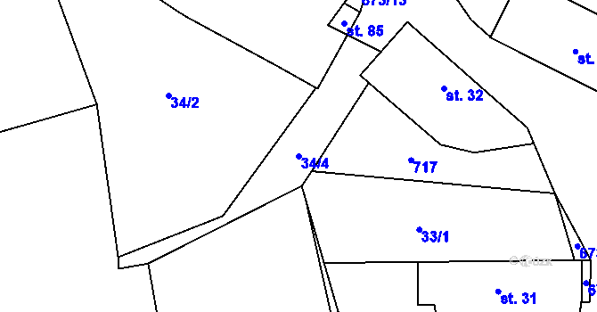 Parcela st. 34/4 v KÚ Jehnědno, Katastrální mapa