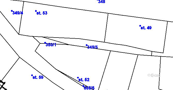 Parcela st. 349/5 v KÚ Jehnědno, Katastrální mapa