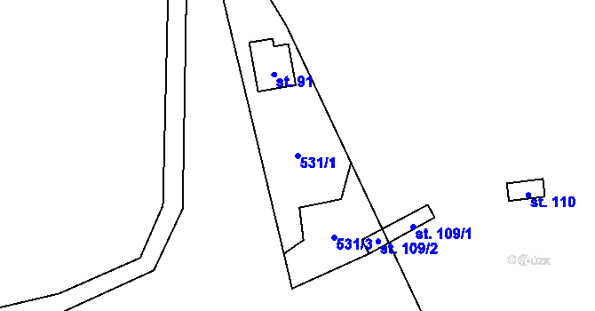 Parcela st. 531/1 v KÚ Jehnědno, Katastrální mapa