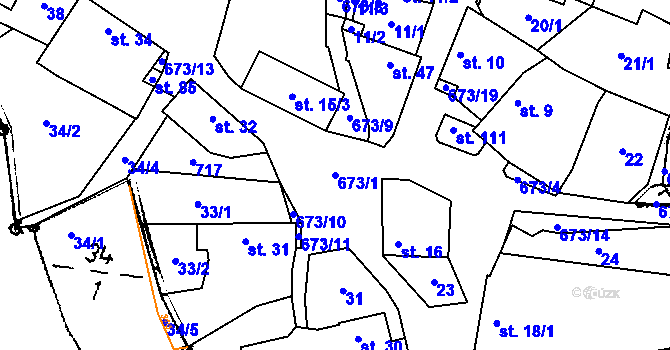 Parcela st. 673/1 v KÚ Jehnědno, Katastrální mapa