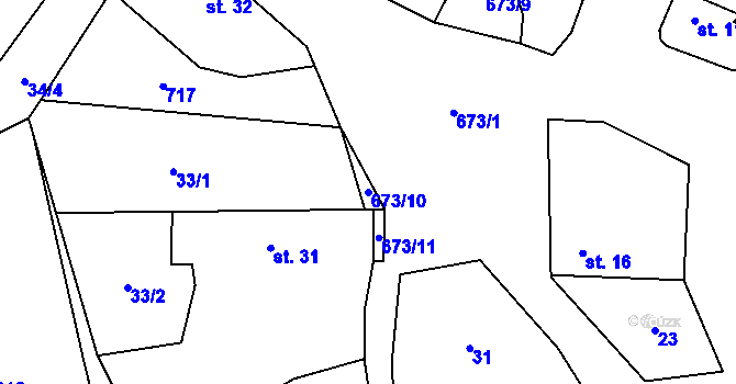 Parcela st. 673/10 v KÚ Jehnědno, Katastrální mapa