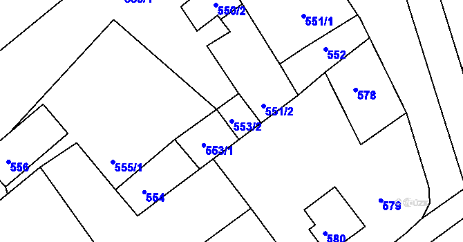 Parcela st. 553/2 v KÚ Chřibská, Katastrální mapa