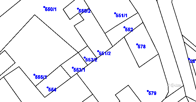 Parcela st. 551/2 v KÚ Chřibská, Katastrální mapa