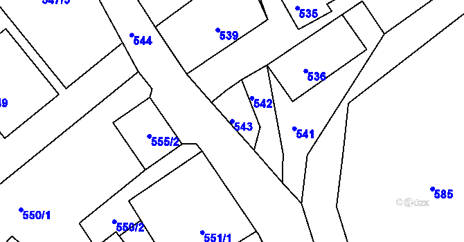 Parcela st. 543 v KÚ Chřibská, Katastrální mapa