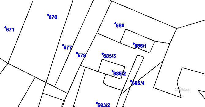 Parcela st. 685/3 v KÚ Chřibská, Katastrální mapa