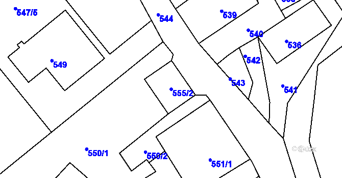 Parcela st. 555/2 v KÚ Chřibská, Katastrální mapa