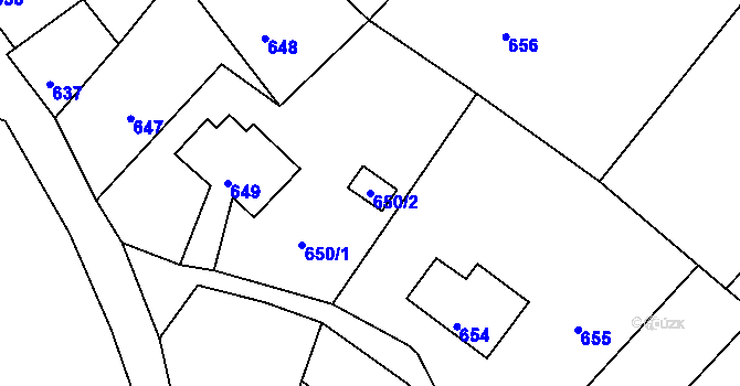 Parcela st. 650/2 v KÚ Chřibská, Katastrální mapa