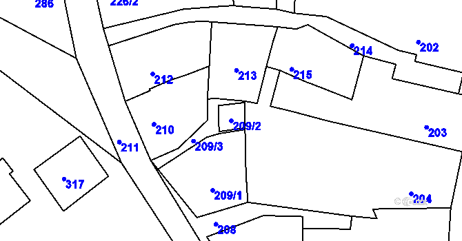 Parcela st. 209/2 v KÚ Chřibská, Katastrální mapa