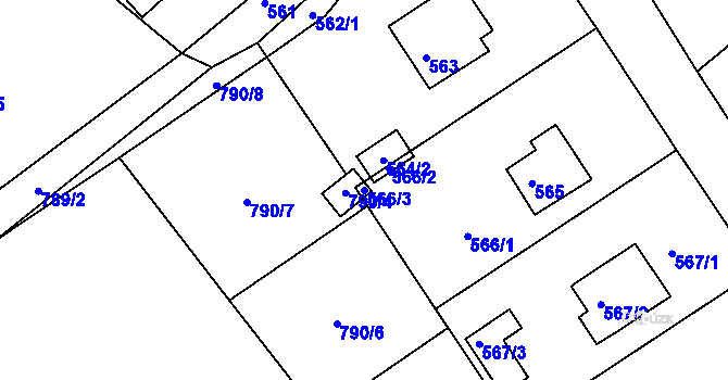 Parcela st. 566/3 v KÚ Chřibská, Katastrální mapa