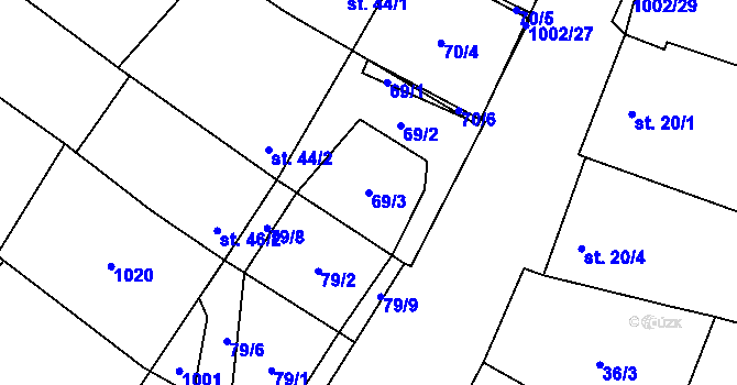 Parcela st. 69/3 v KÚ Kostelany, Katastrální mapa