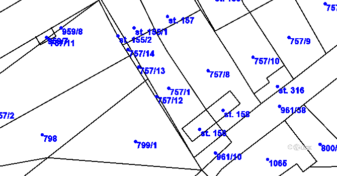 Parcela st. 757/1 v KÚ Kostelany, Katastrální mapa