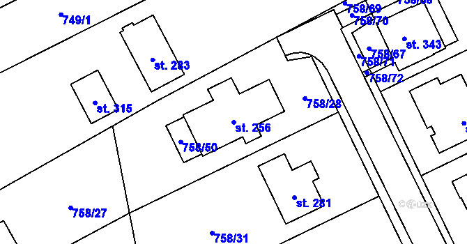 Parcela st. 256 v KÚ Kostelany, Katastrální mapa