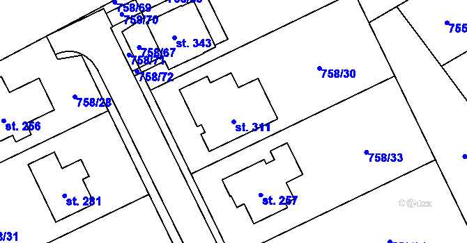 Parcela st. 311 v KÚ Kostelany, Katastrální mapa