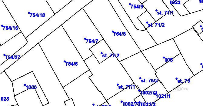 Parcela st. 77/2 v KÚ Kostelany, Katastrální mapa