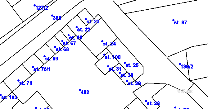Parcela st. 108 v KÚ Újezdsko, Katastrální mapa