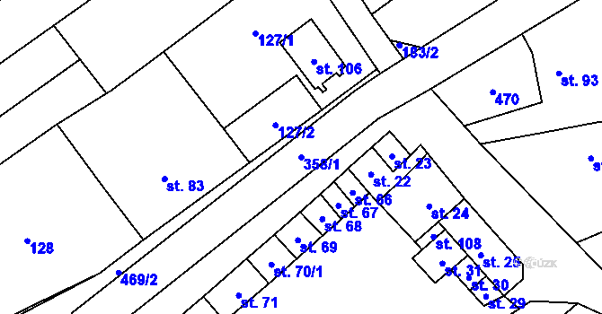 Parcela st. 358/1 v KÚ Újezdsko, Katastrální mapa
