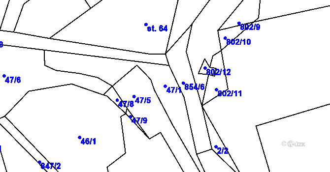 Parcela st. 47/1 v KÚ Hlince, Katastrální mapa