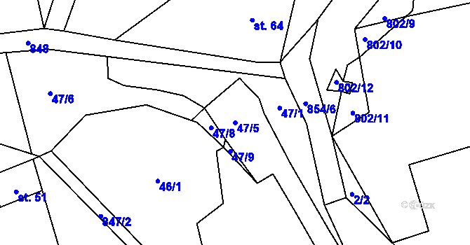 Parcela st. 47/5 v KÚ Hlince, Katastrální mapa