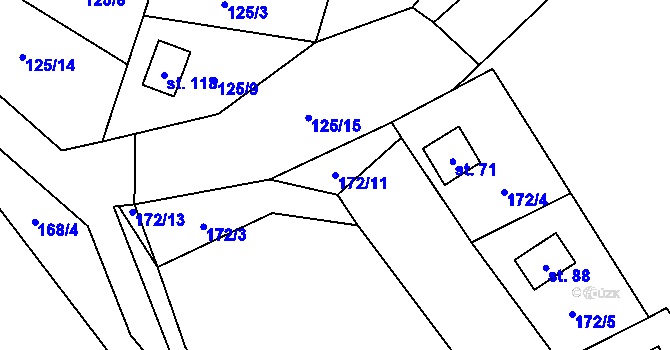 Parcela st. 172/11 v KÚ Hlince, Katastrální mapa