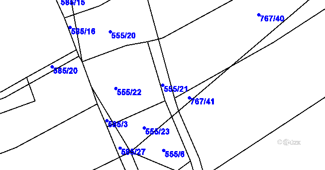 Parcela st. 555/21 v KÚ Hlince, Katastrální mapa