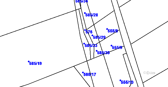 Parcela st. 585/33 v KÚ Hlince, Katastrální mapa