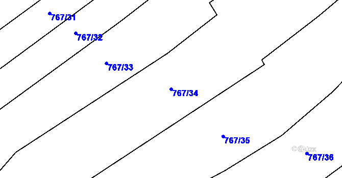 Parcela st. 767/34 v KÚ Hlince, Katastrální mapa