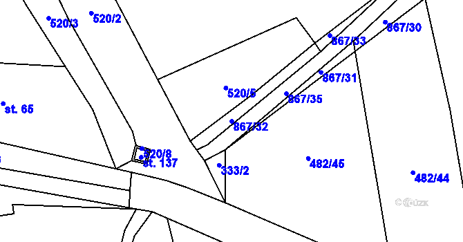 Parcela st. 867/32 v KÚ Hlince, Katastrální mapa