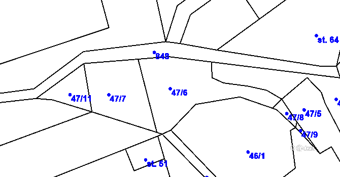 Parcela st. 47/6 v KÚ Hlince, Katastrální mapa