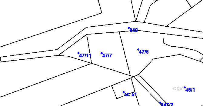 Parcela st. 47/7 v KÚ Hlince, Katastrální mapa