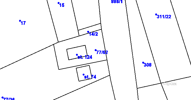Parcela st. 77/62 v KÚ Hlince, Katastrální mapa